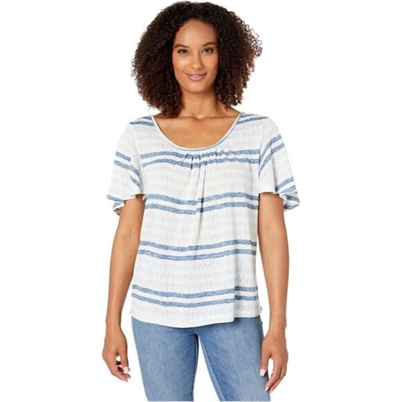 BOBEAU Collection BNWT Flutter Sleeve Blue Stripe Dress - Picture 3 of 8